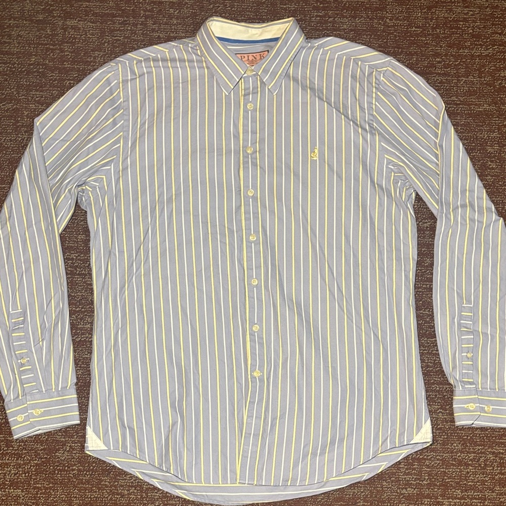 Thomas Pink Blue and White Striped Button Down Shirt men’s large long sleeve